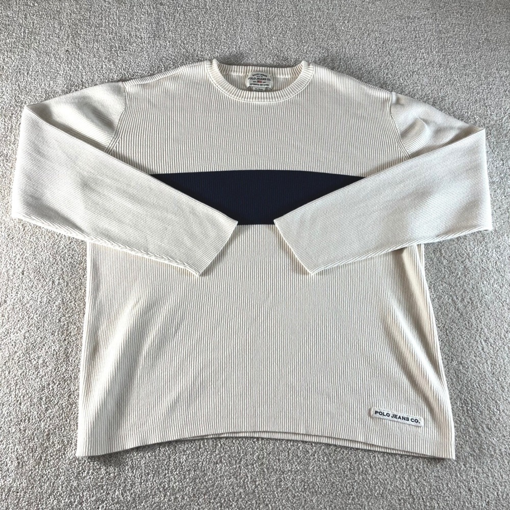 Polo Jeans Co Ralph Lauren Sweater Mens XL Colorblock Ribbed Knit Vintage